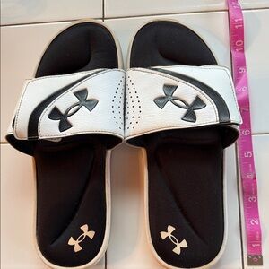 Under Armour Black and White Slide Sandals Size 10